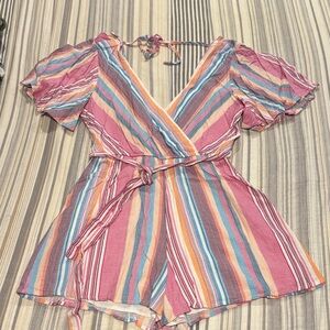 Blue Rain Multicolor Striped Romper